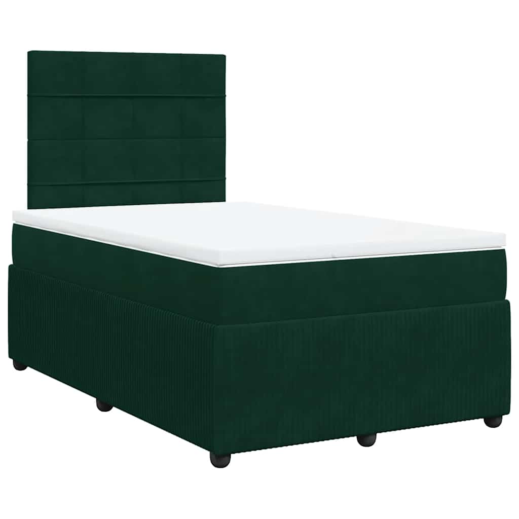 Cama boxspring com colchão 120x200 cm veludo verde-escuro