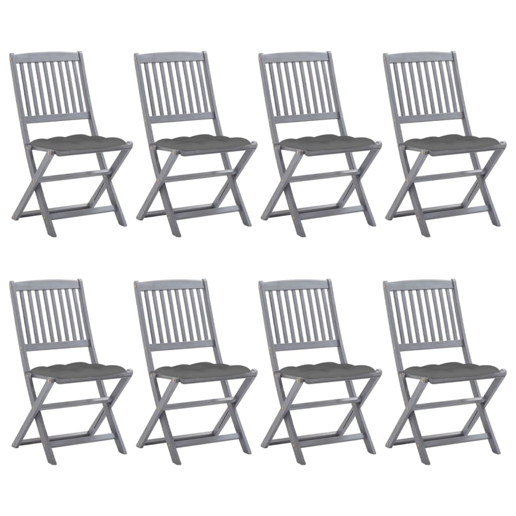Cadeiras de exterior dobráveis 8pcs c/ almofadões acácia maciça