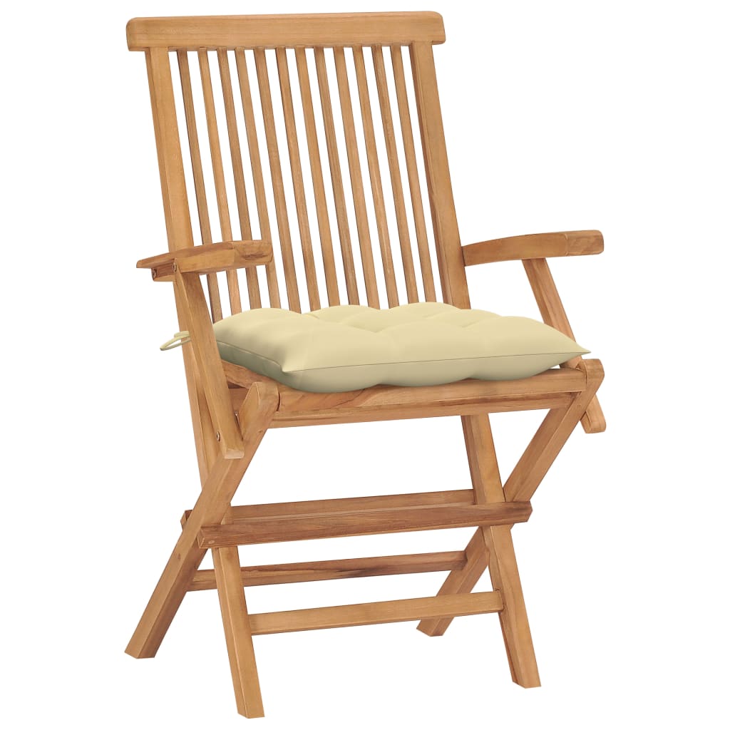 Cadeiras de jardim c/ almofadões branco nata 4 pcs teca maciça
