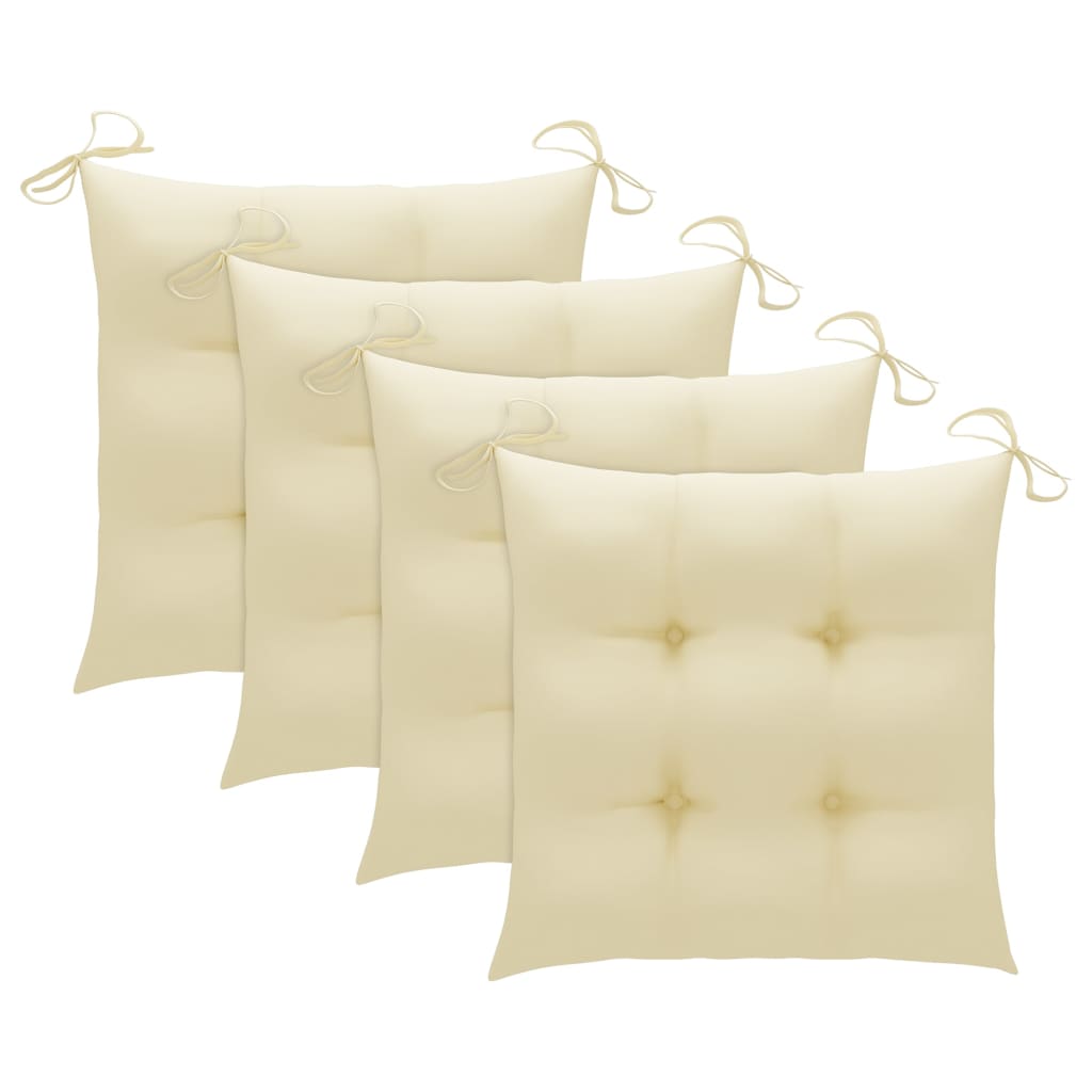 Cadeiras de jardim c/ almofadões branco nata 4 pcs teca maciça