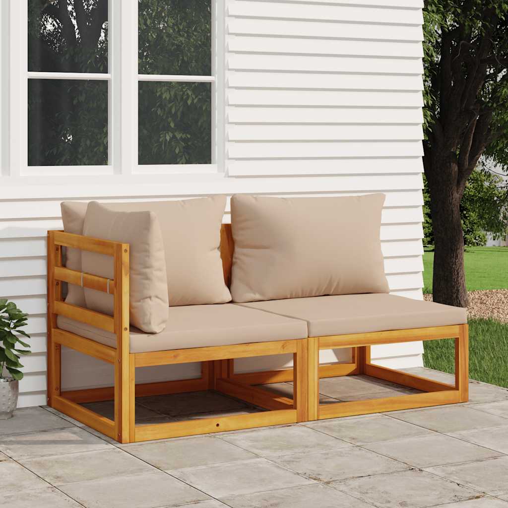 2 Pcs conjunto de sofás de jardim c/ almofadões acácia maciça