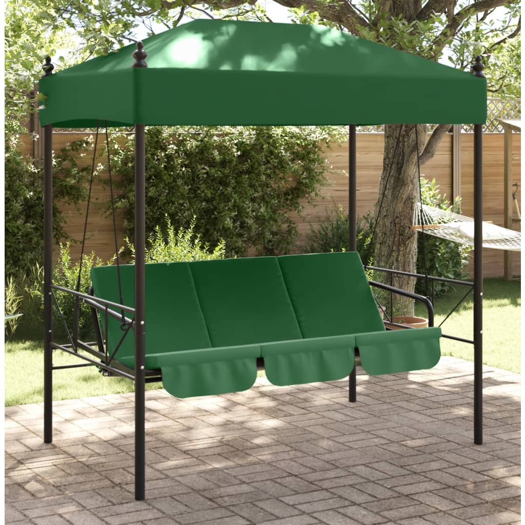 Banco baloiço para jardim com toldo aço verde