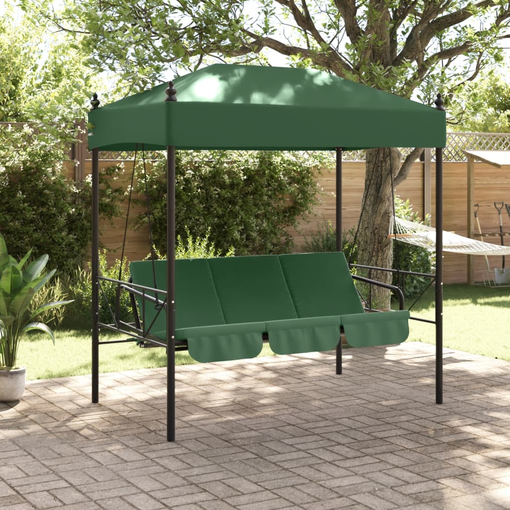 Banco baloiço para jardim com toldo aço verde