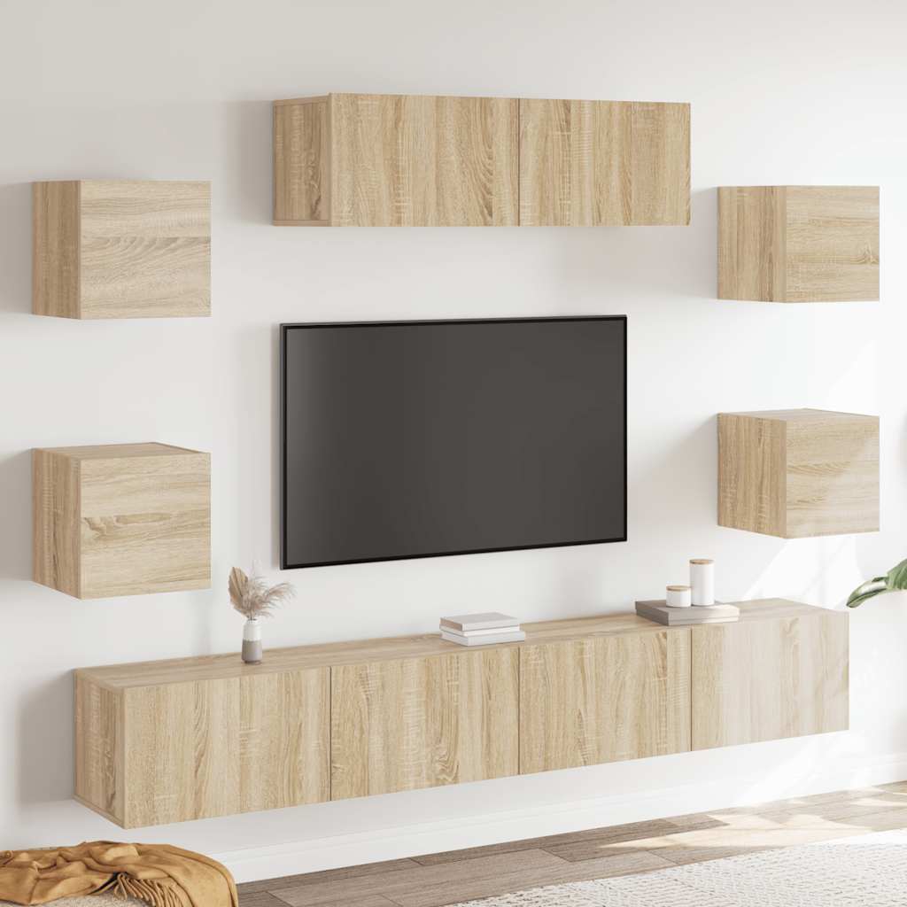 Conjunto móveis de TV 7 pcs madeira processada carvalho sonoma