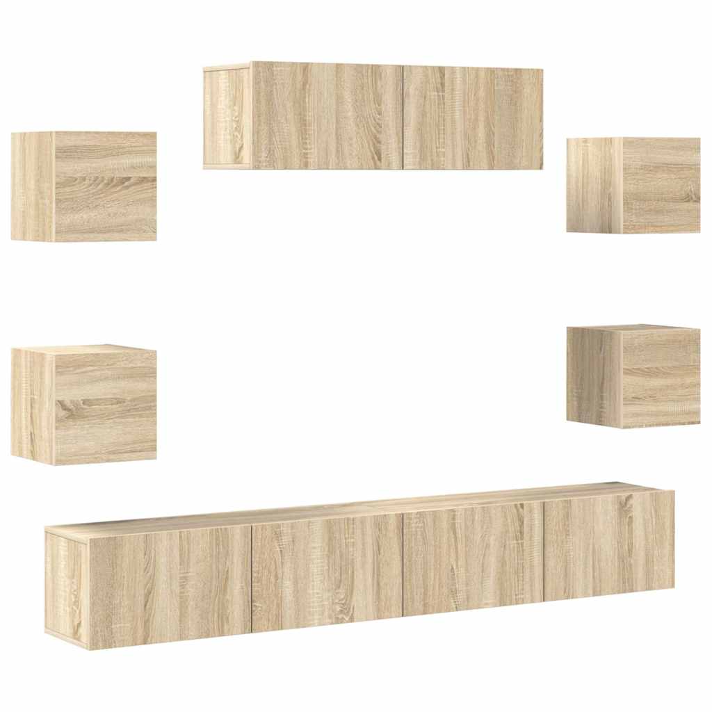 Conjunto móveis de TV 7 pcs madeira processada carvalho sonoma