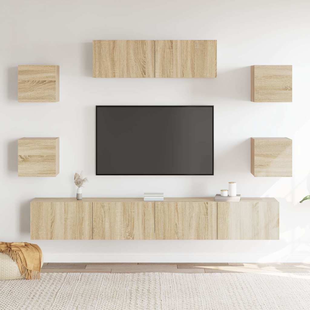 Conjunto móveis de TV 7 pcs madeira processada carvalho sonoma