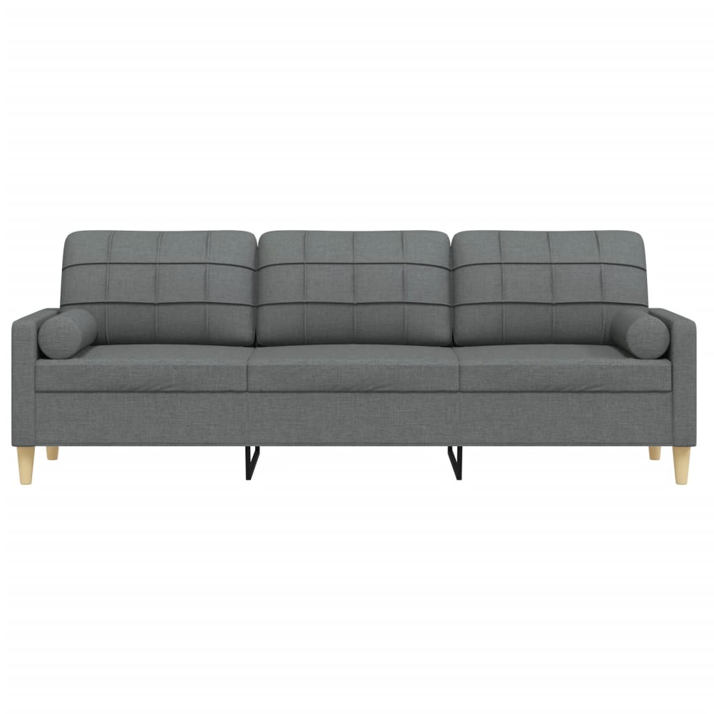 Sofá 3 lug. c/ almofadas decorativas 210 cm tecido cinza-escuro