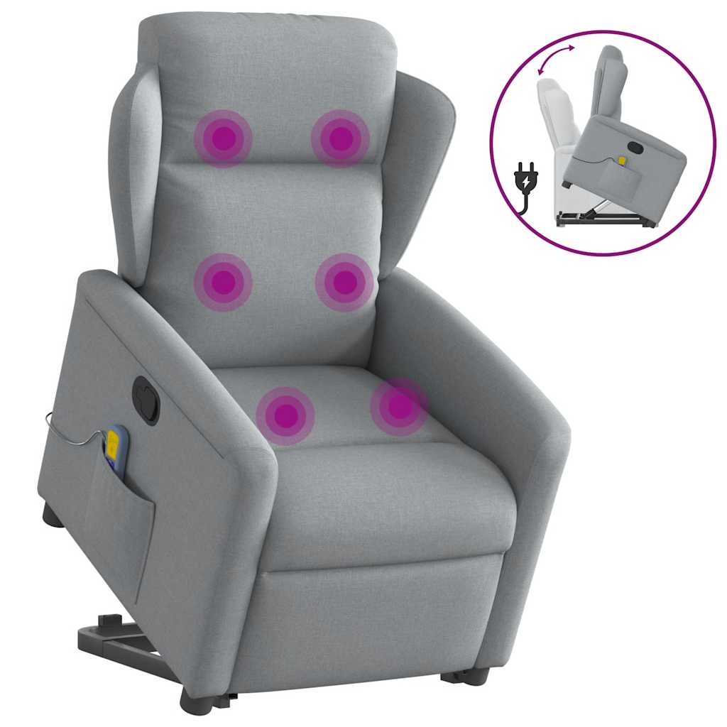 Poltrona reclinável massagens tecido cinzento-claro