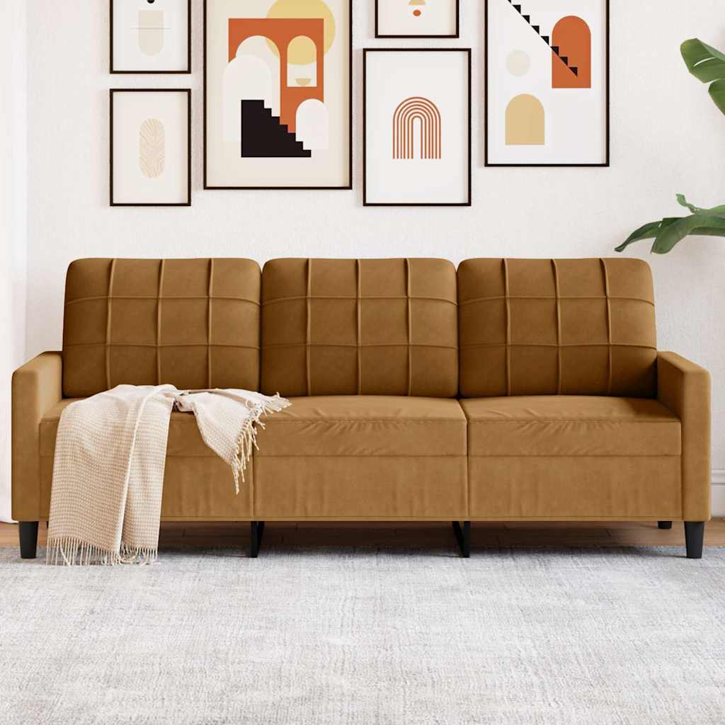 Sofá de 3 lugares 180 cm veludo castanho