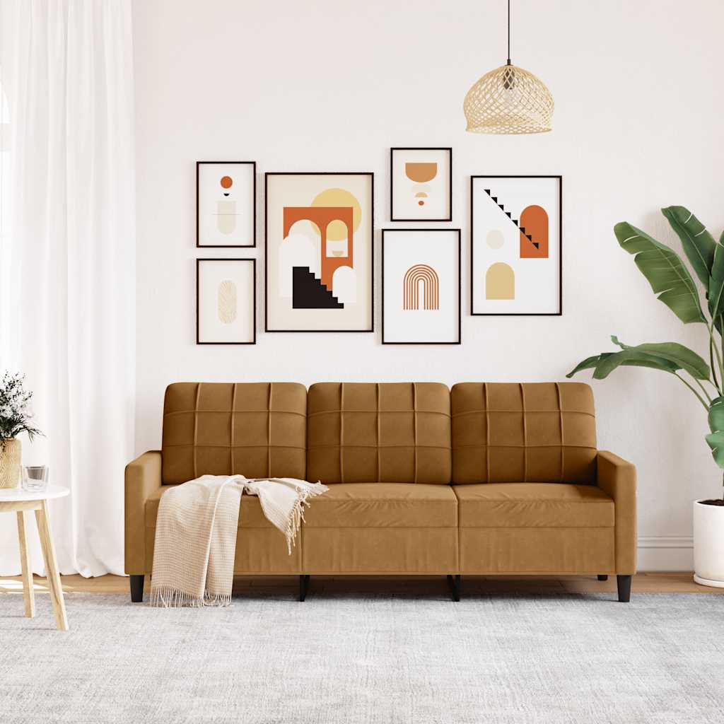 Sofá de 3 lugares 180 cm veludo castanho