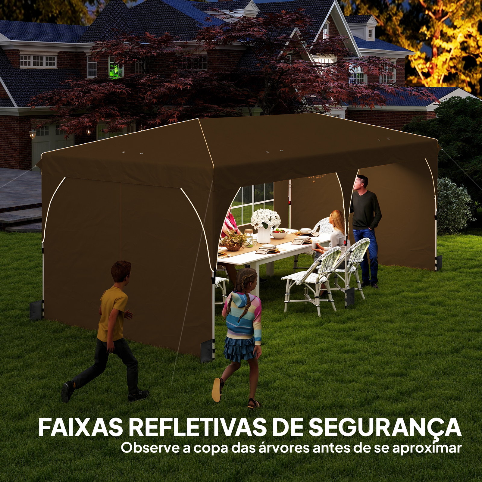 Tenda dobrável 6x3 m pop-up com 4 laterais amovíveis tenda de jardim com faixas refletoras altura ajustável upf50+ bege