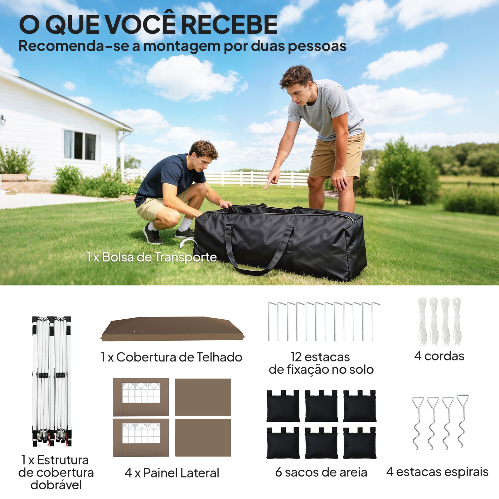 Tenda dobrável 6x3 m pop-up com 4 laterais amovíveis tenda de jardim com faixas refletoras altura ajustável upf50+ bege