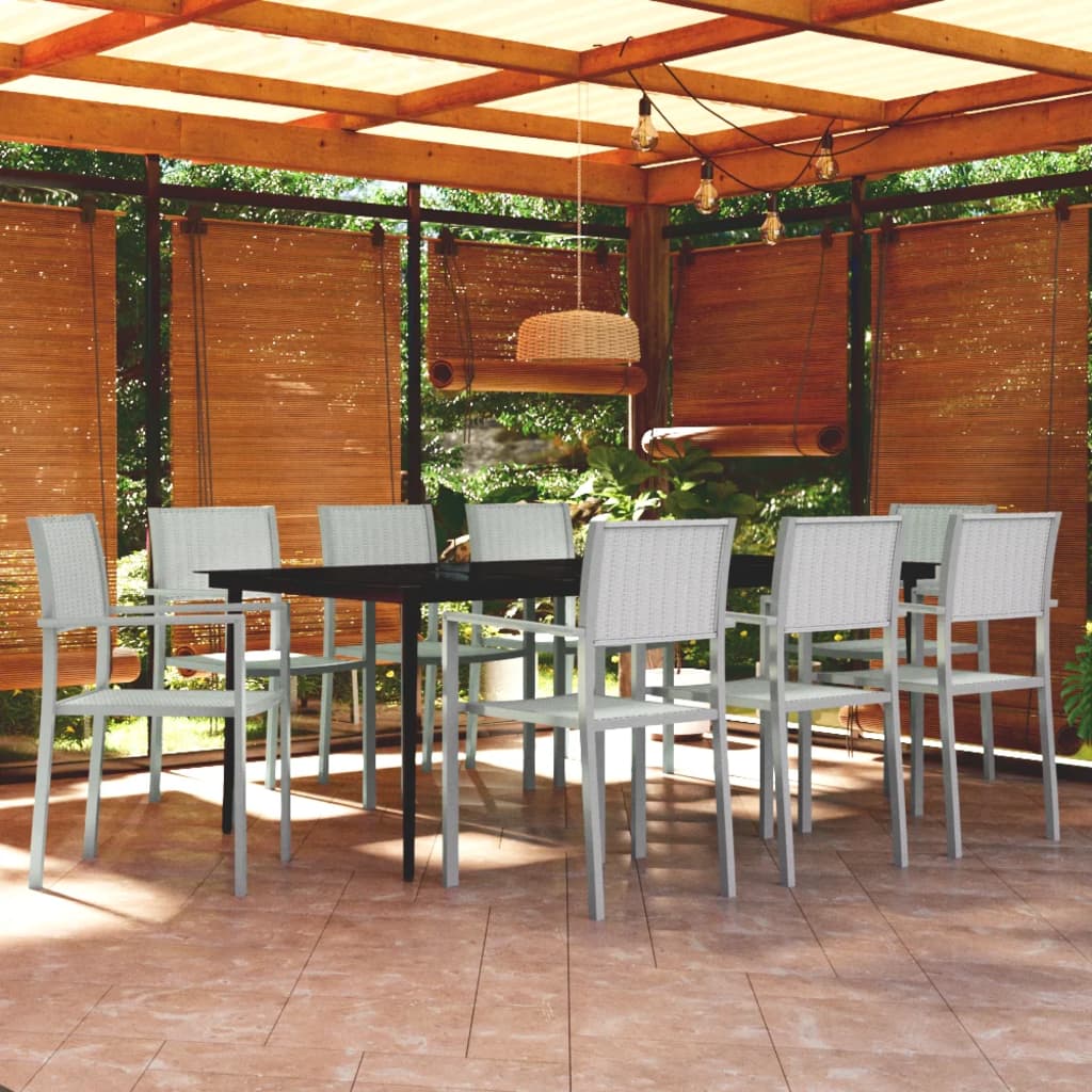 9 Pcs conjunto de jantar para jardim branco