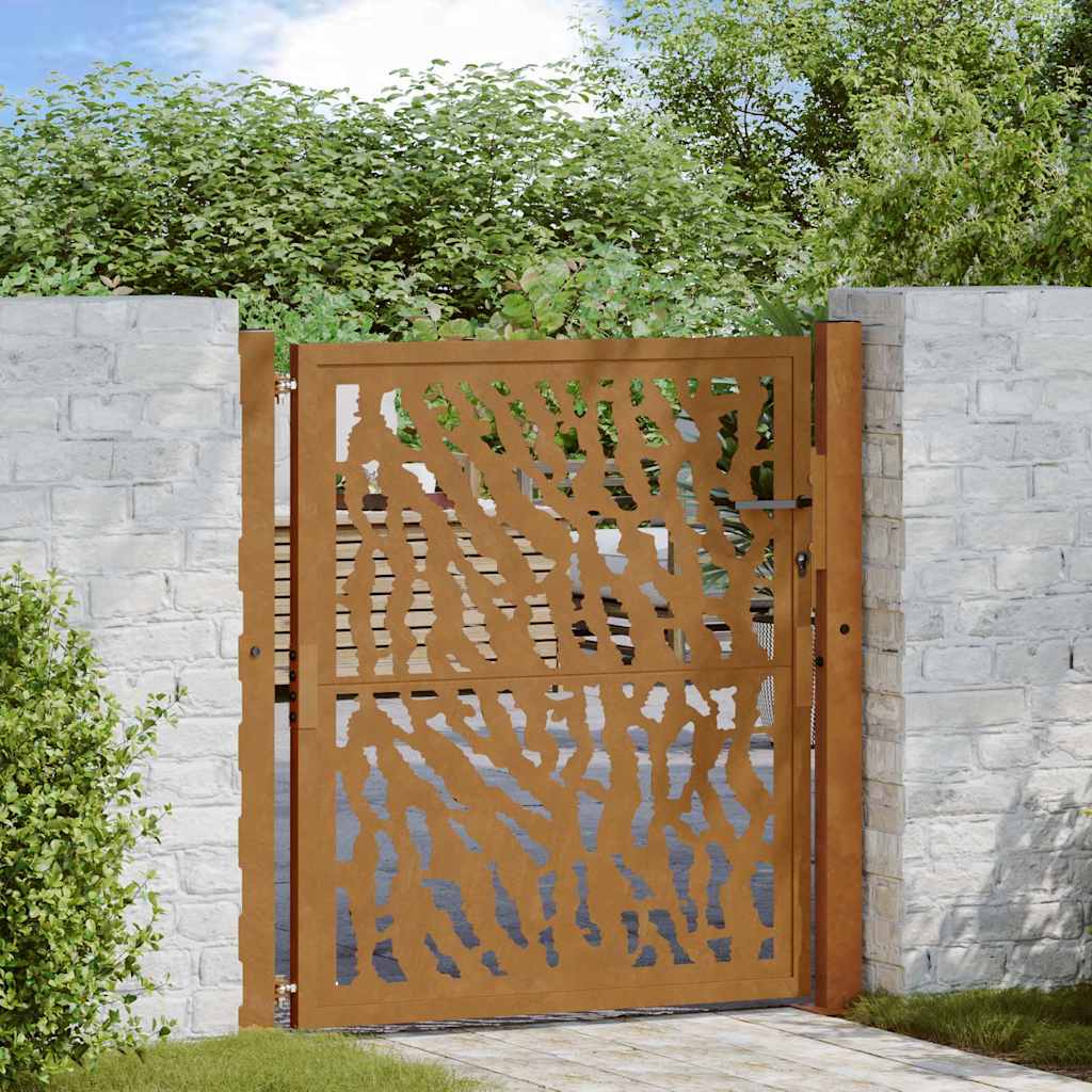 Portão de jardim 100x100 cm em aço intemperizado com design de traços