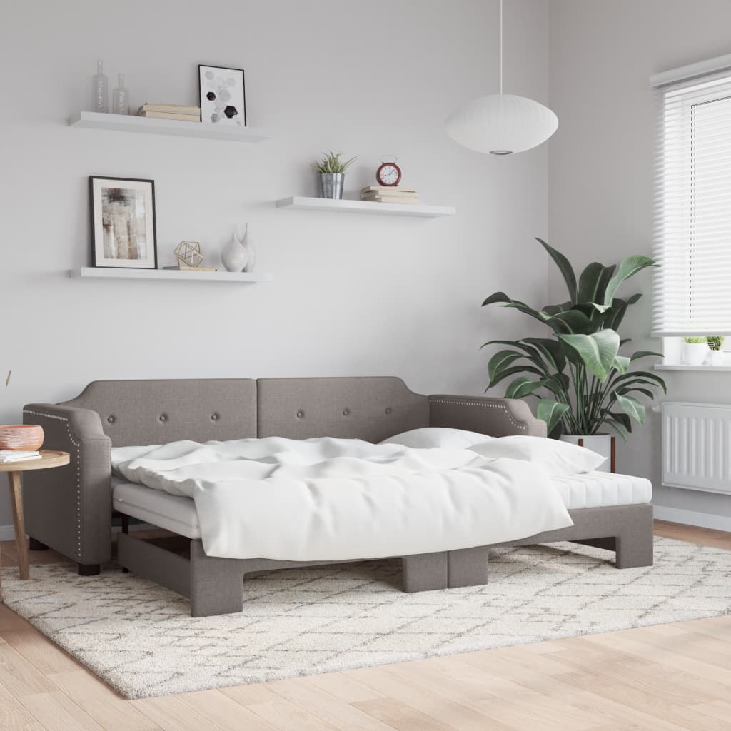 Sofá-cama c/ gavetão/colchões 80x200cm tecido cinza-acastanhado