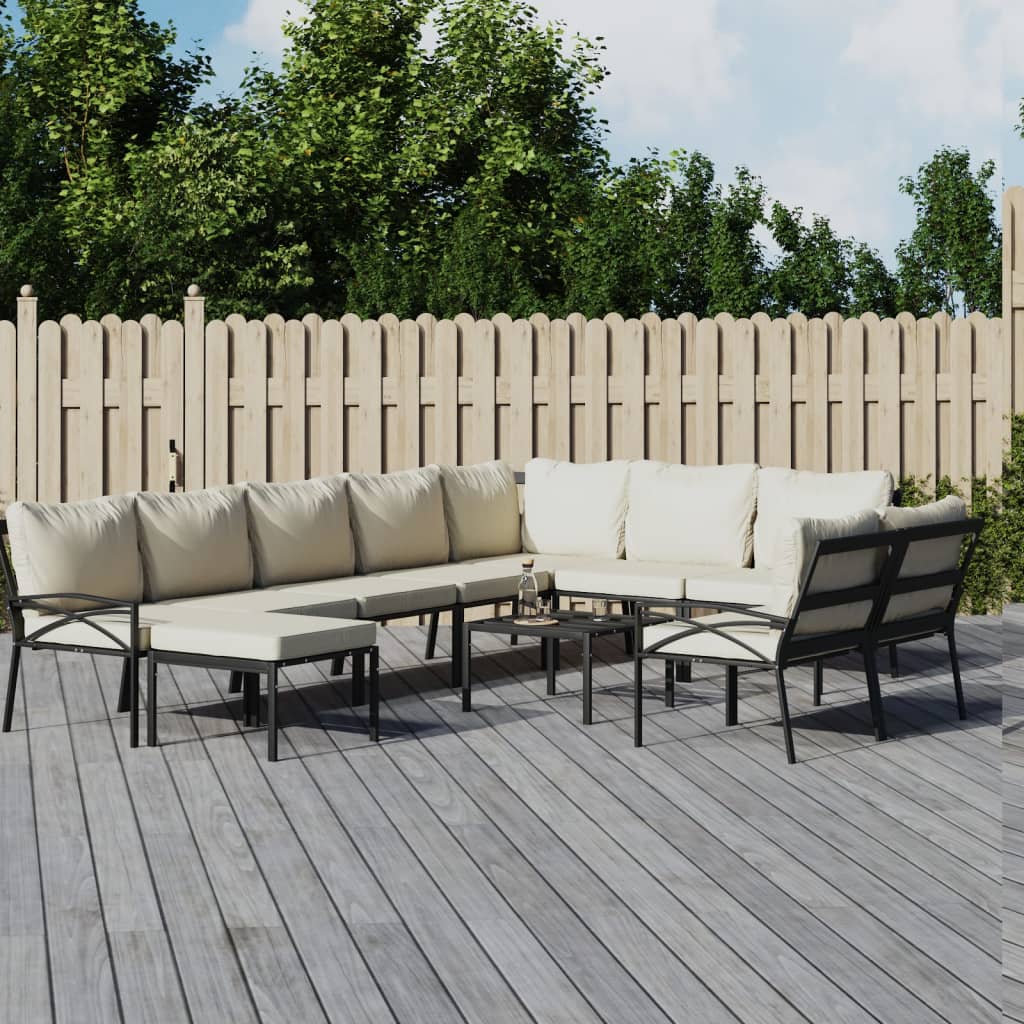 11 Pcs conjunto lounge de jardim aço c/ almofadões areia