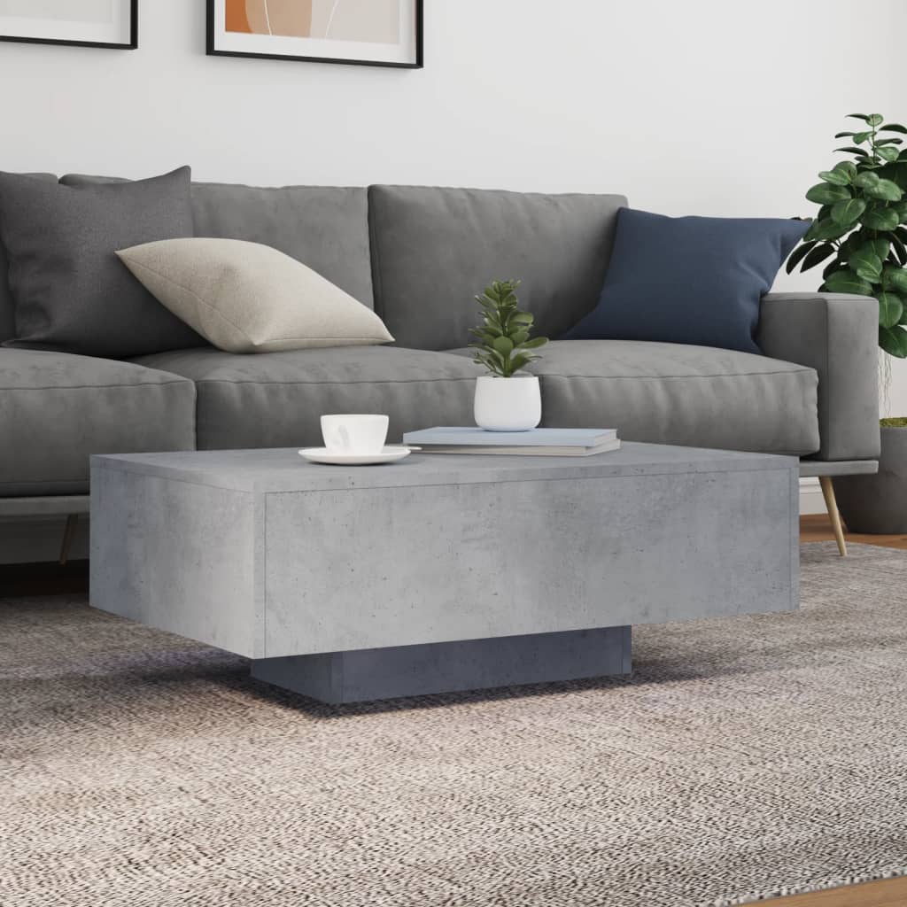 Mesa de centro com luzes LED 85x55x31 cm cinzento cimento