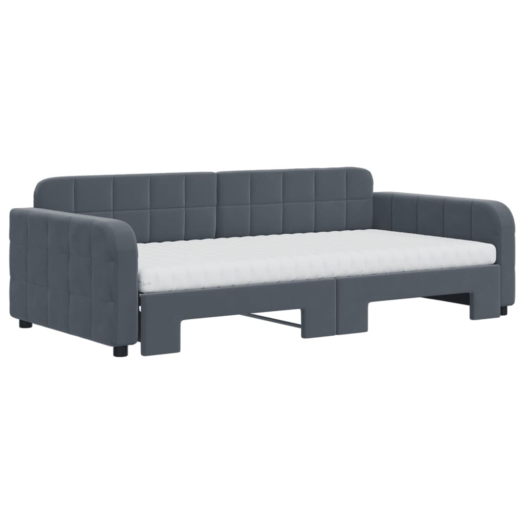 Sofá-cama c/ gavetão/colchões 100x200 cm veludo cinzento-escuro