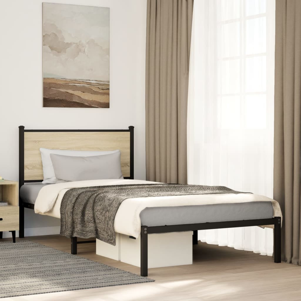 Estrutura de cama sem colchão 100x200 cm metal carvalho sonoma