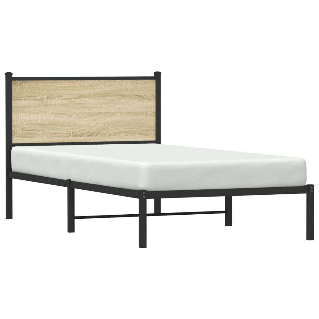 Estrutura de cama sem colchão 100x200 cm metal carvalho sonoma