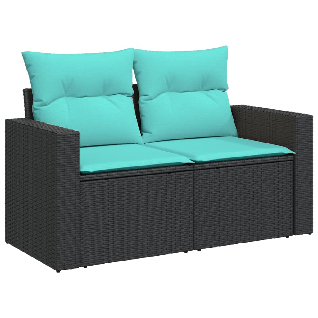 7 Pcs conjunto de sofás p/ jardim c/ almofadões vime PE preto