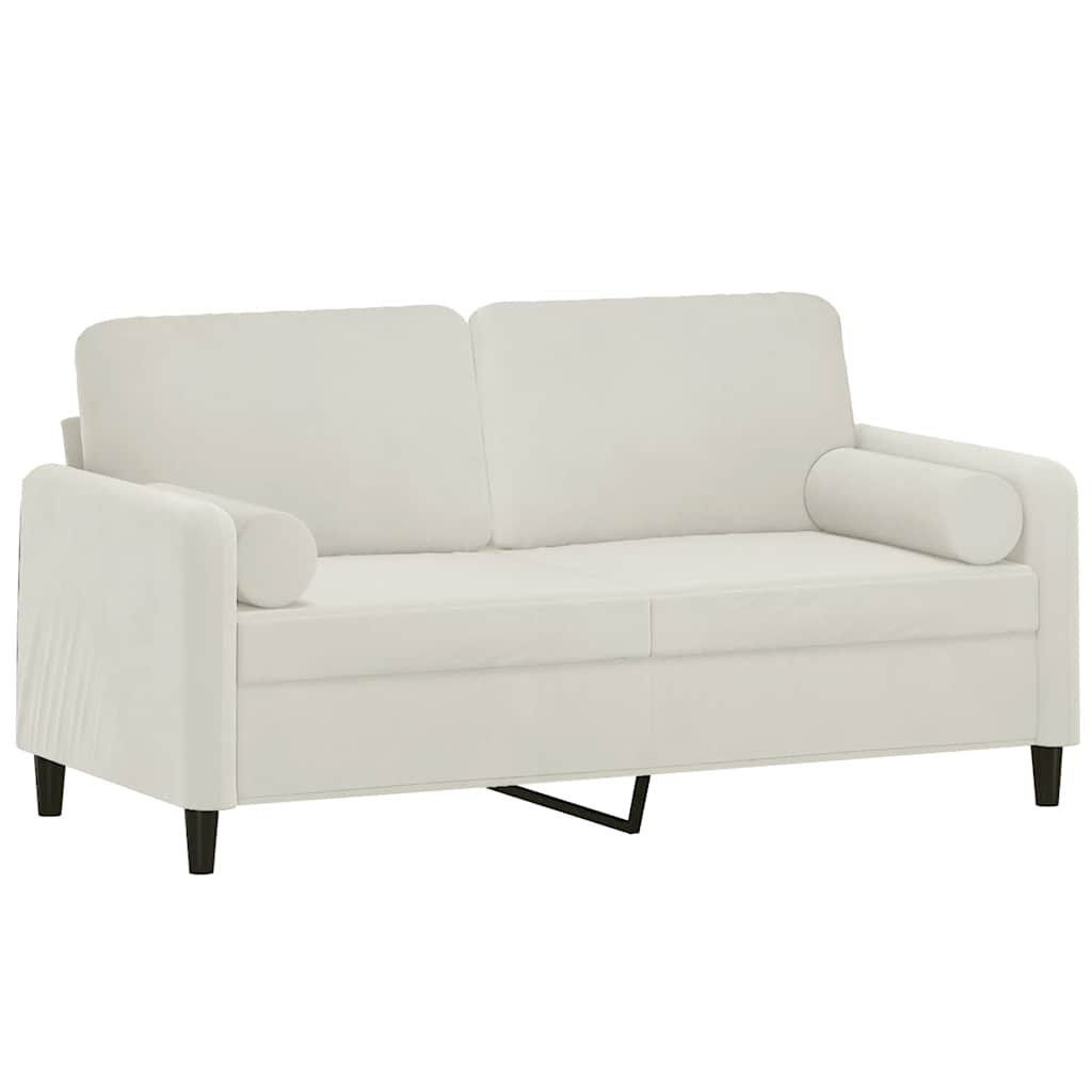 Sofá 2 lugares c/ almofadas decorativas 140 cm veludo creme