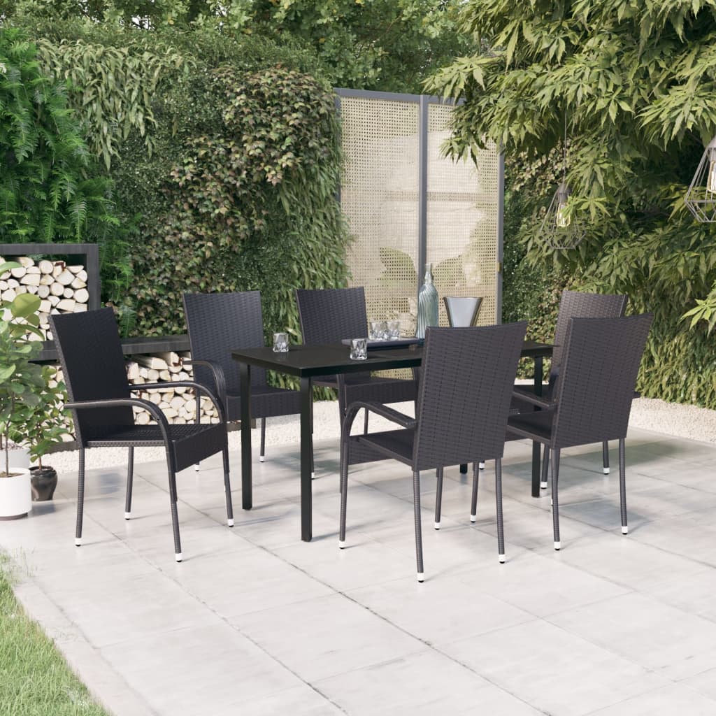 7 Pcs conjunto de jantar para jardim preto