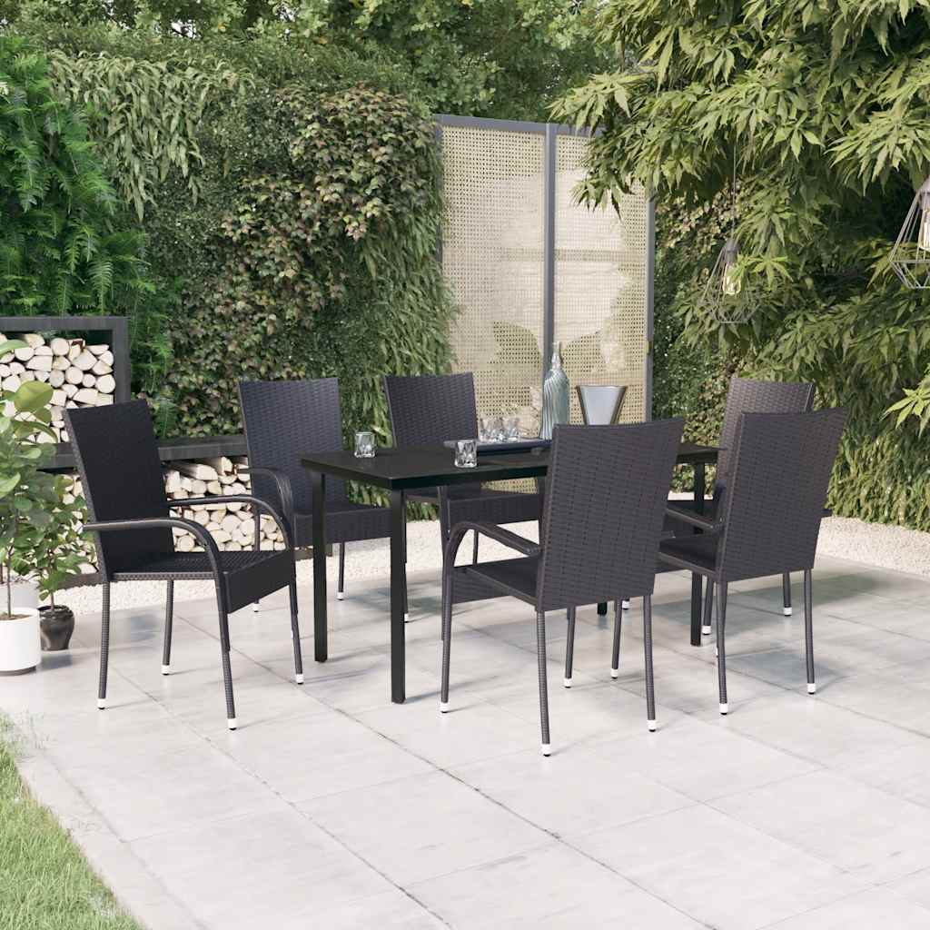 7 Pcs conjunto de jantar para jardim preto