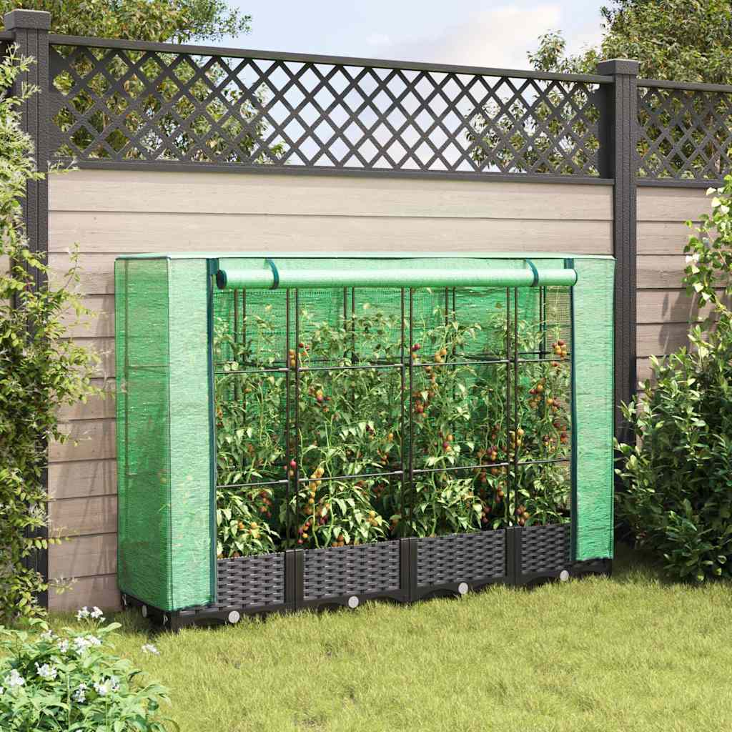 Canteiro elevado com cobertura para estufa, estilo rattan, 160x40x123 cm
