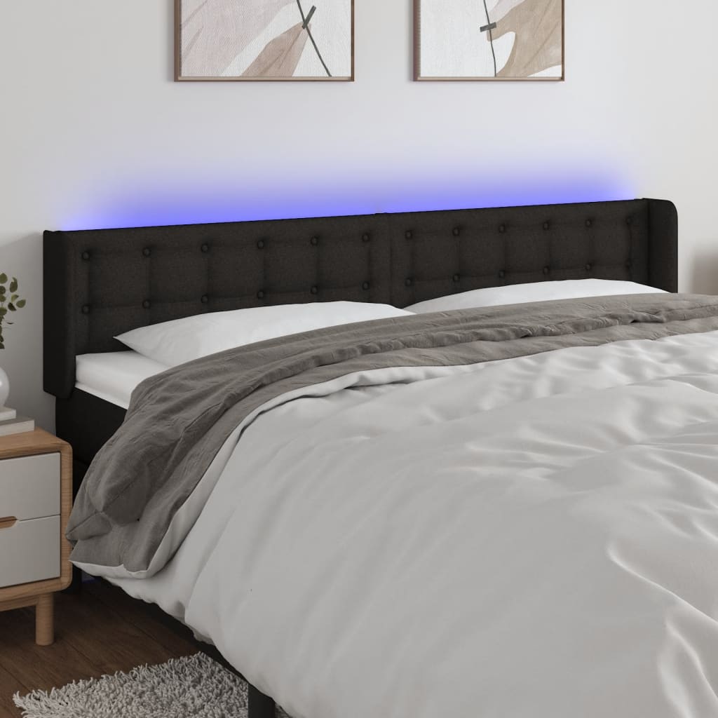 Cabeceira de cama c/ luzes LED tecido 183x16x78/88 cm preto