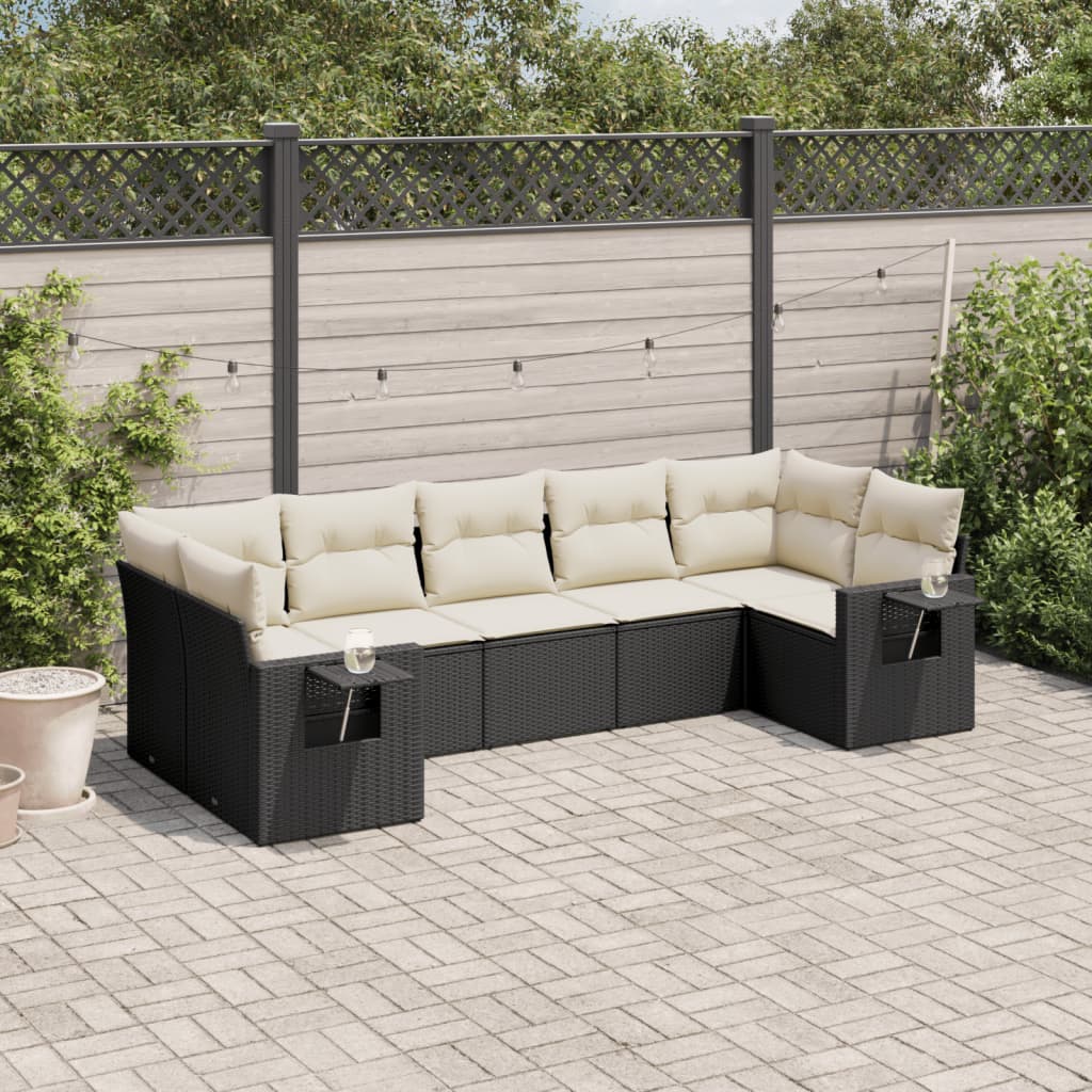 7 Pcs conjunto de sofás p/ jardim c/ almofadões vime PE preto