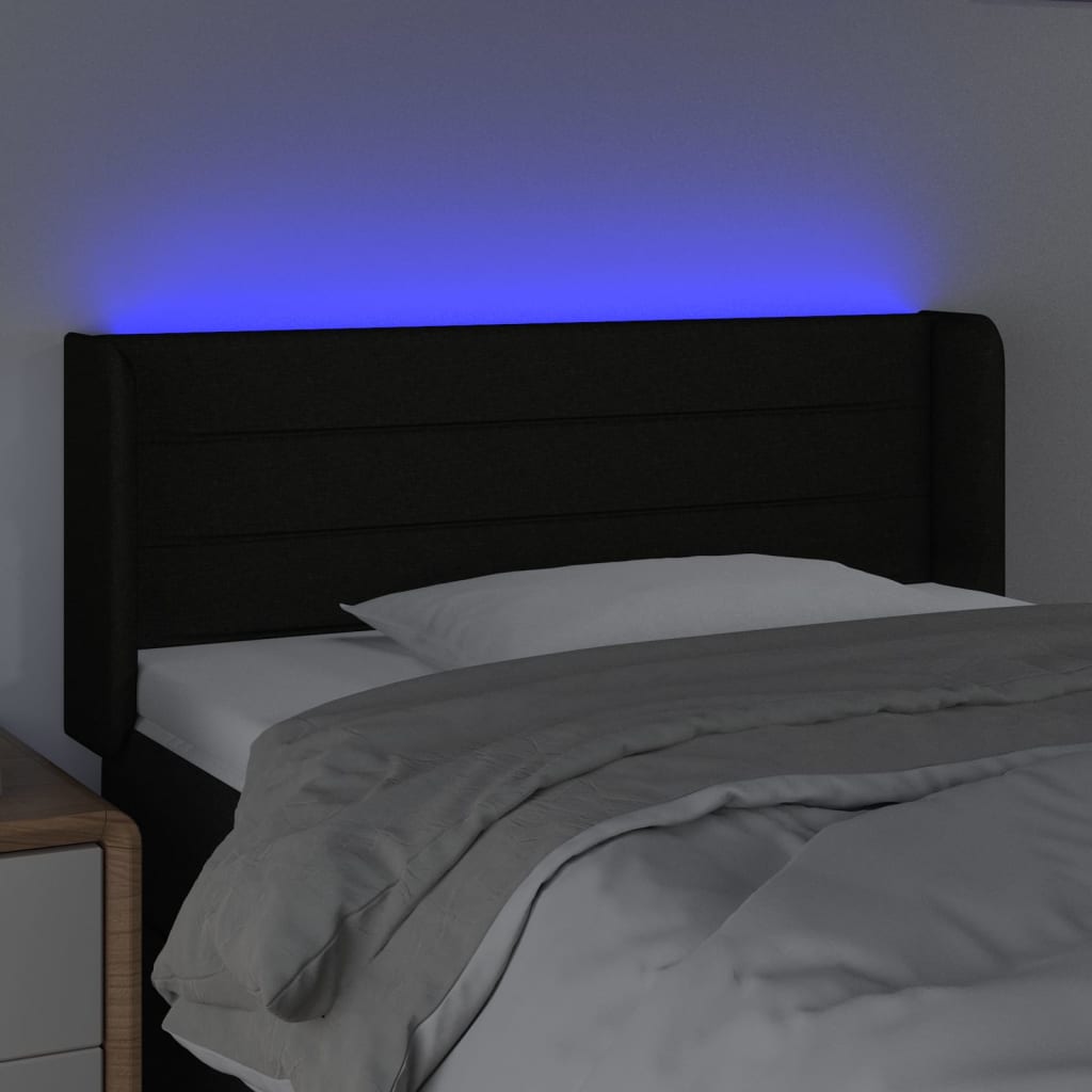 Cabeceira de cama c/ luzes LED tecido 93x16x78/88 cm preto