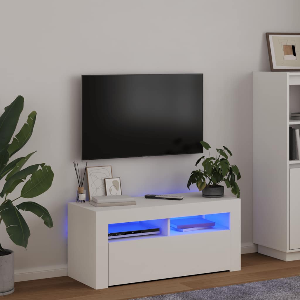 Móvel de TV com luzes LED 90x35x40 cm branco