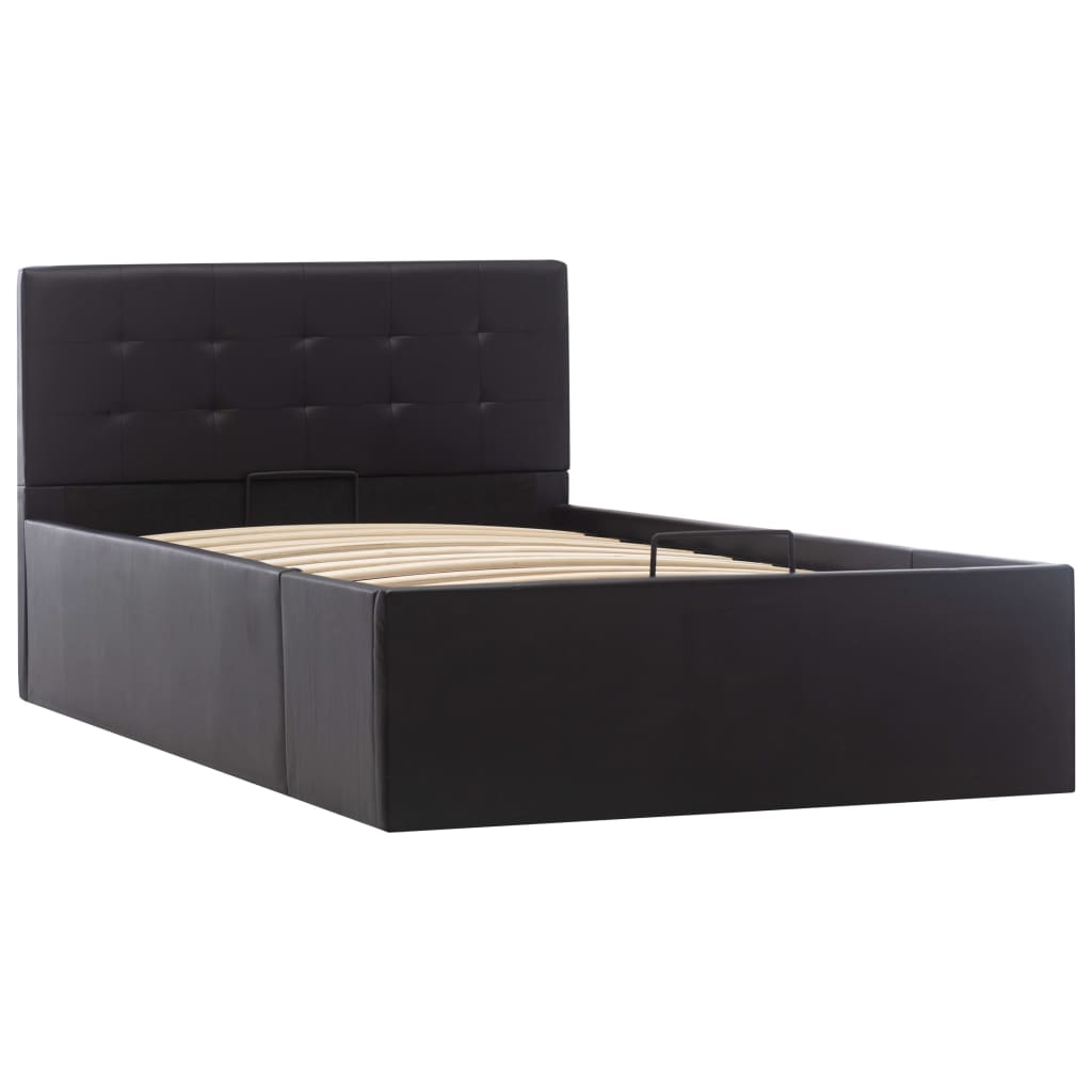 Cama hidráulica c/ arrumação 90x200cm couro artificial preto