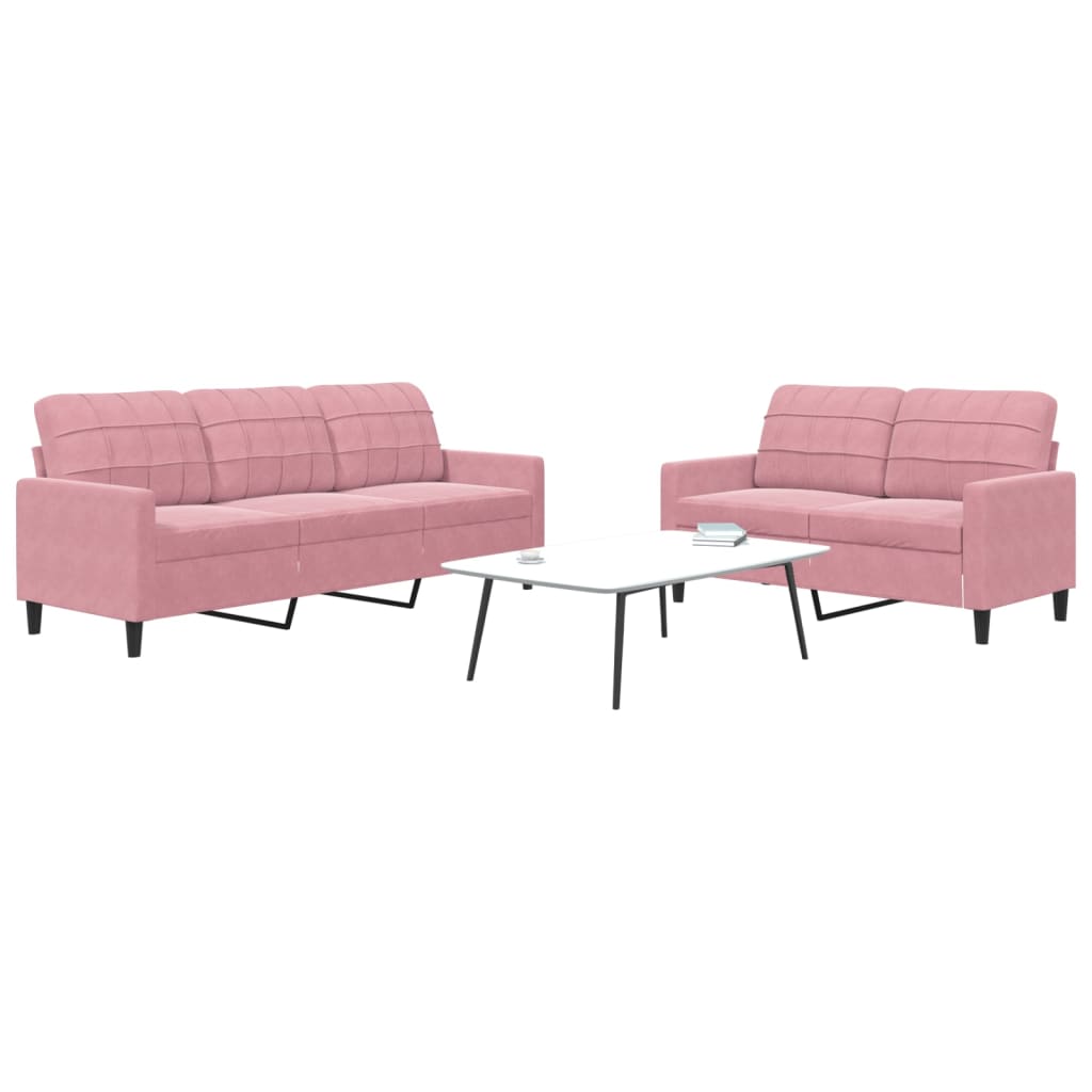 2 Pcs conjunto de sofás com almofadões veludo rosa