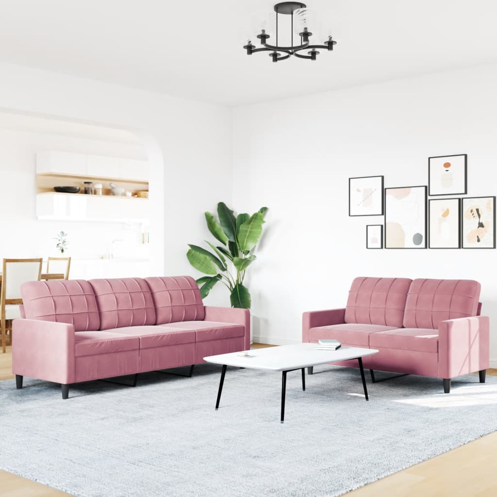 2 Pcs conjunto de sofás com almofadões veludo rosa