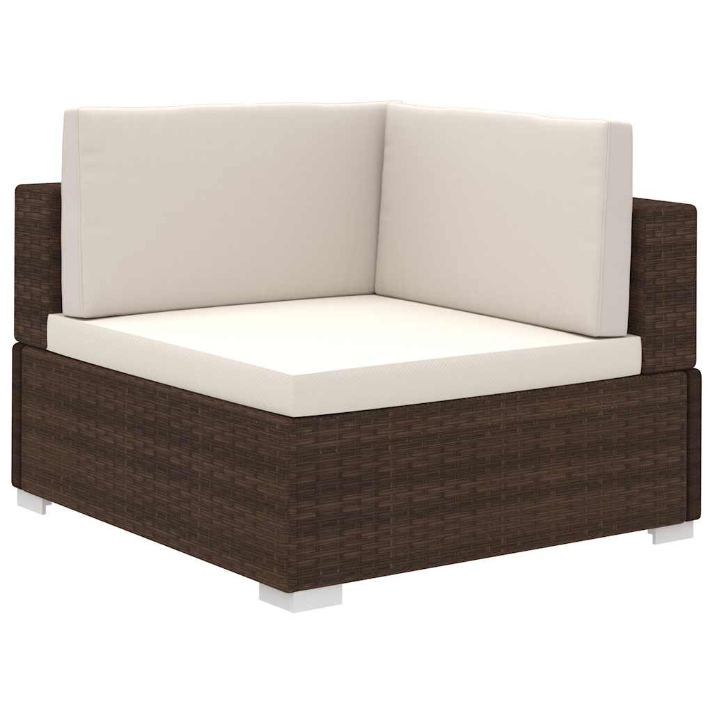 6 Pcs conjunto lounge jardim c/ almofadões vime PE castanho