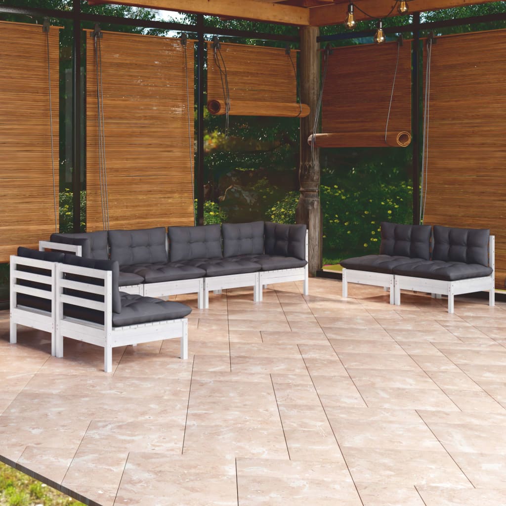 8 Pcs conjunto lounge de jardim c/ almofadões pinho maciço