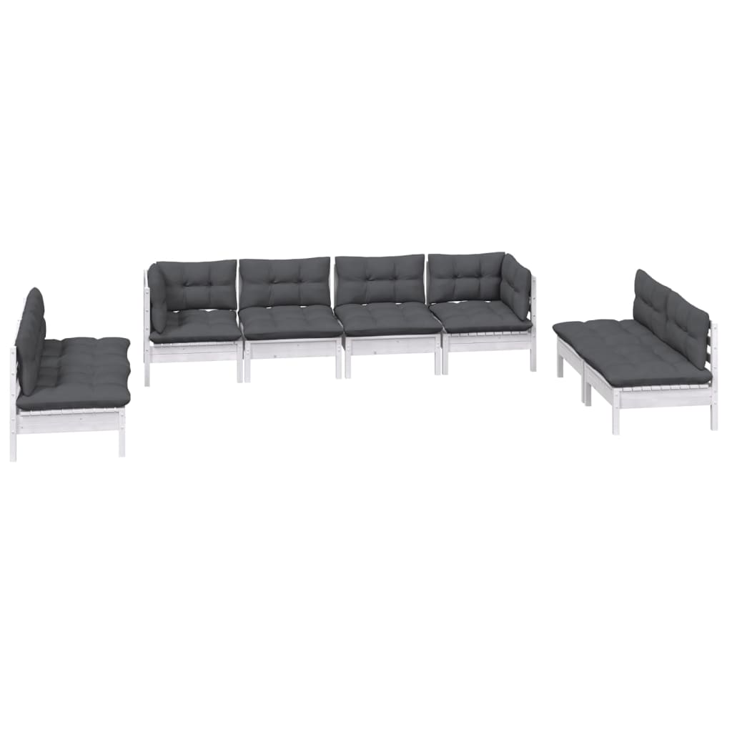 8 Pcs conjunto lounge de jardim c/ almofadões pinho maciço