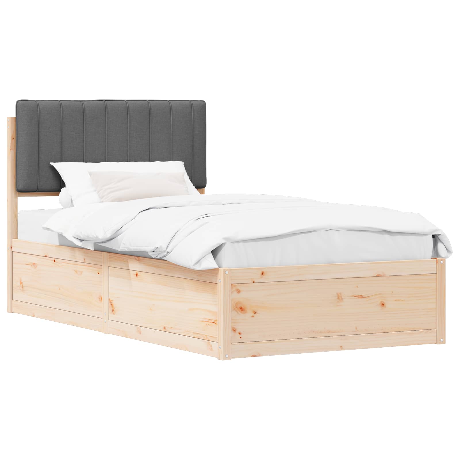Estrutura de cama com cabeceira estofada cinza escuro
