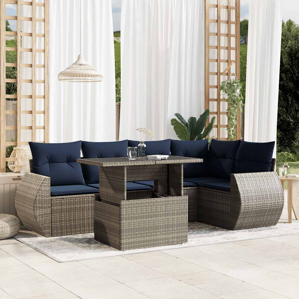 Conjunto de sofá de jardim com 6 peças e almofadas em rattan sintético cinza