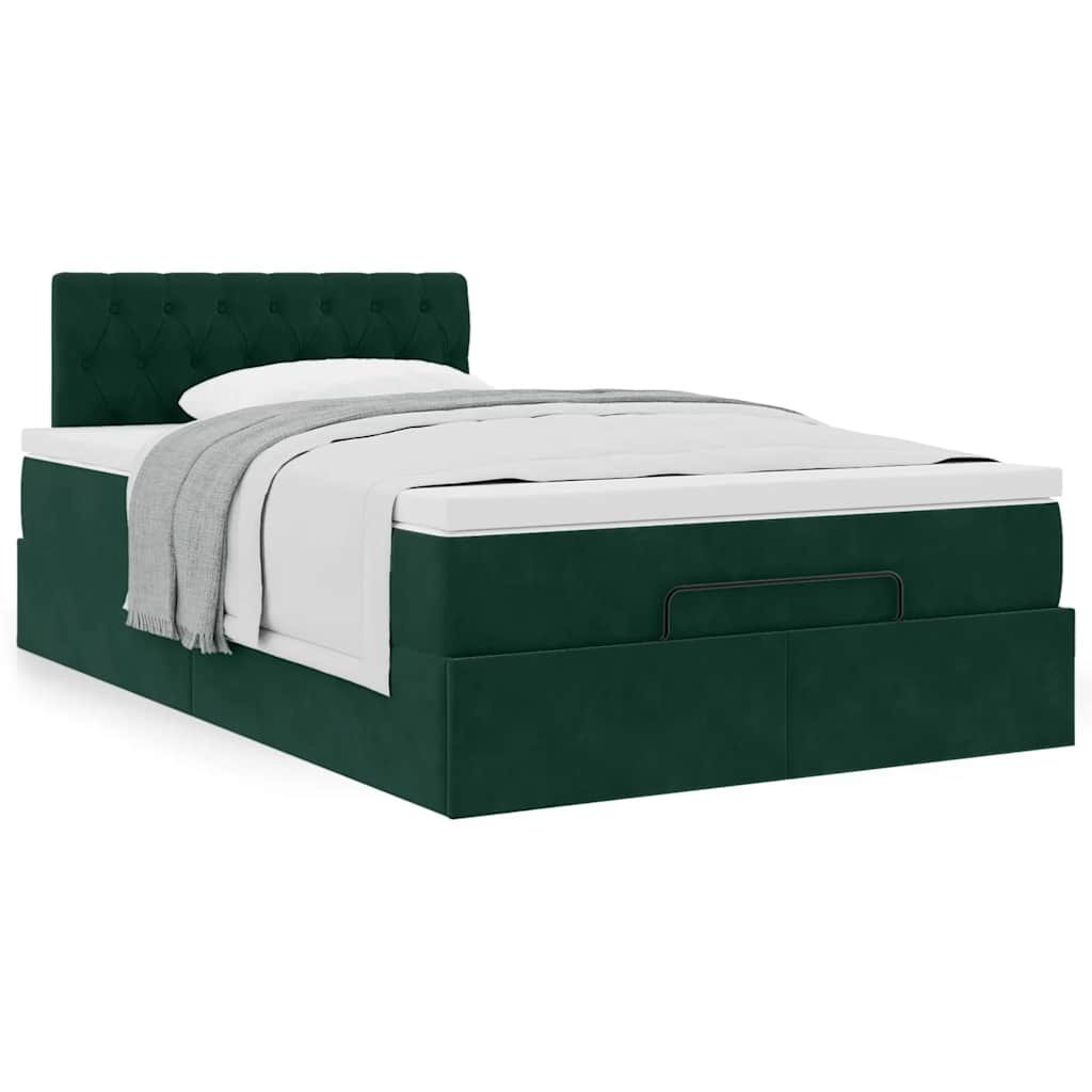 Estrutura de cama otomana com colchão verde escuro veludo