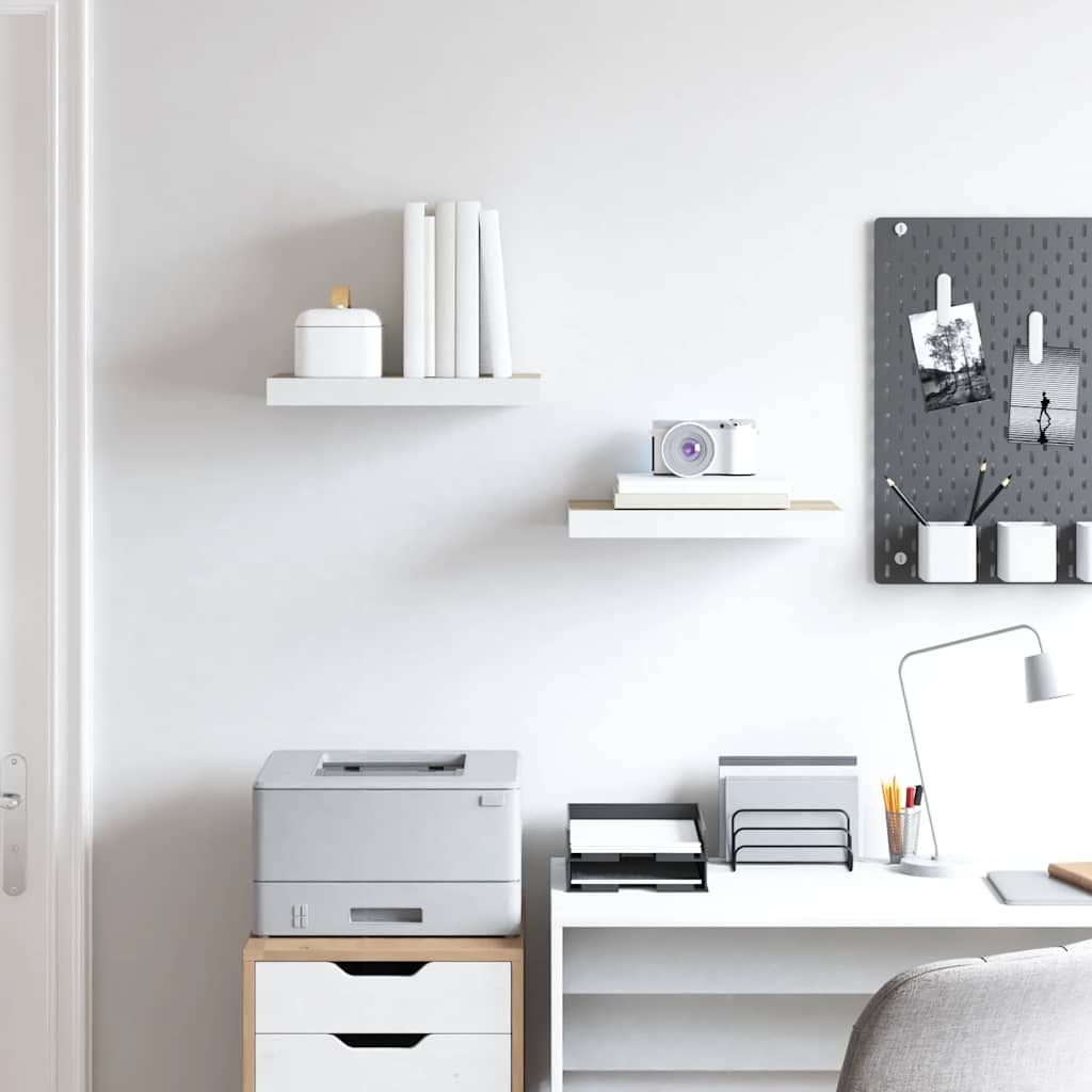 Prateleiras de parede 2 pcs 50x23,5x3,8 cm MDF carvalho e branco