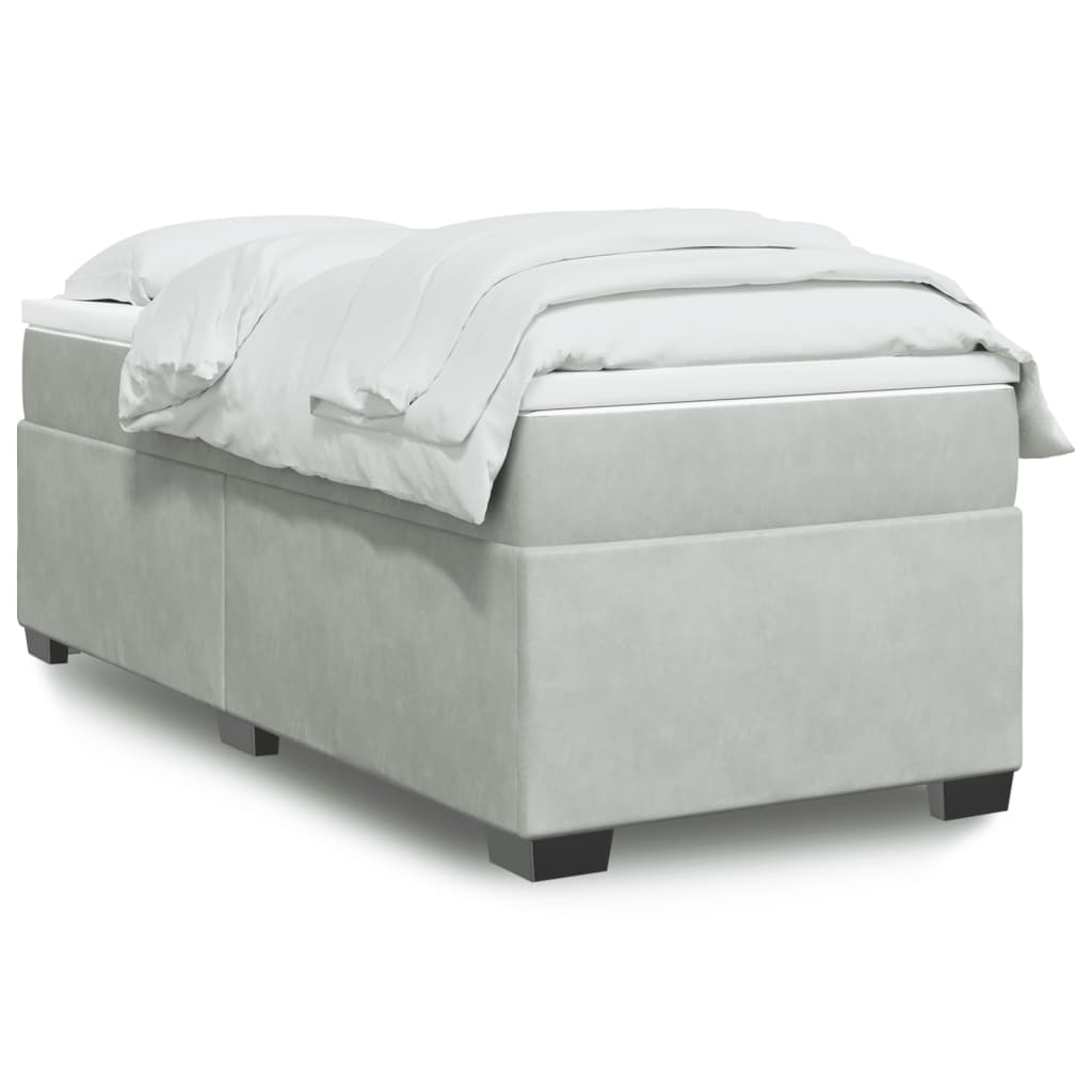 Cama com molas/colchão 100x200 cm veludo cinza-claro