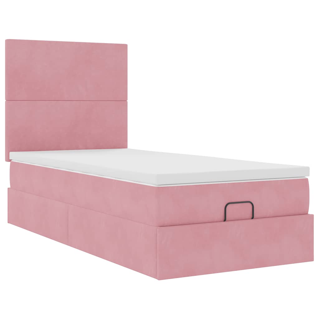 Moldura de cama otomana com colchões rosa 100x200cm veludo