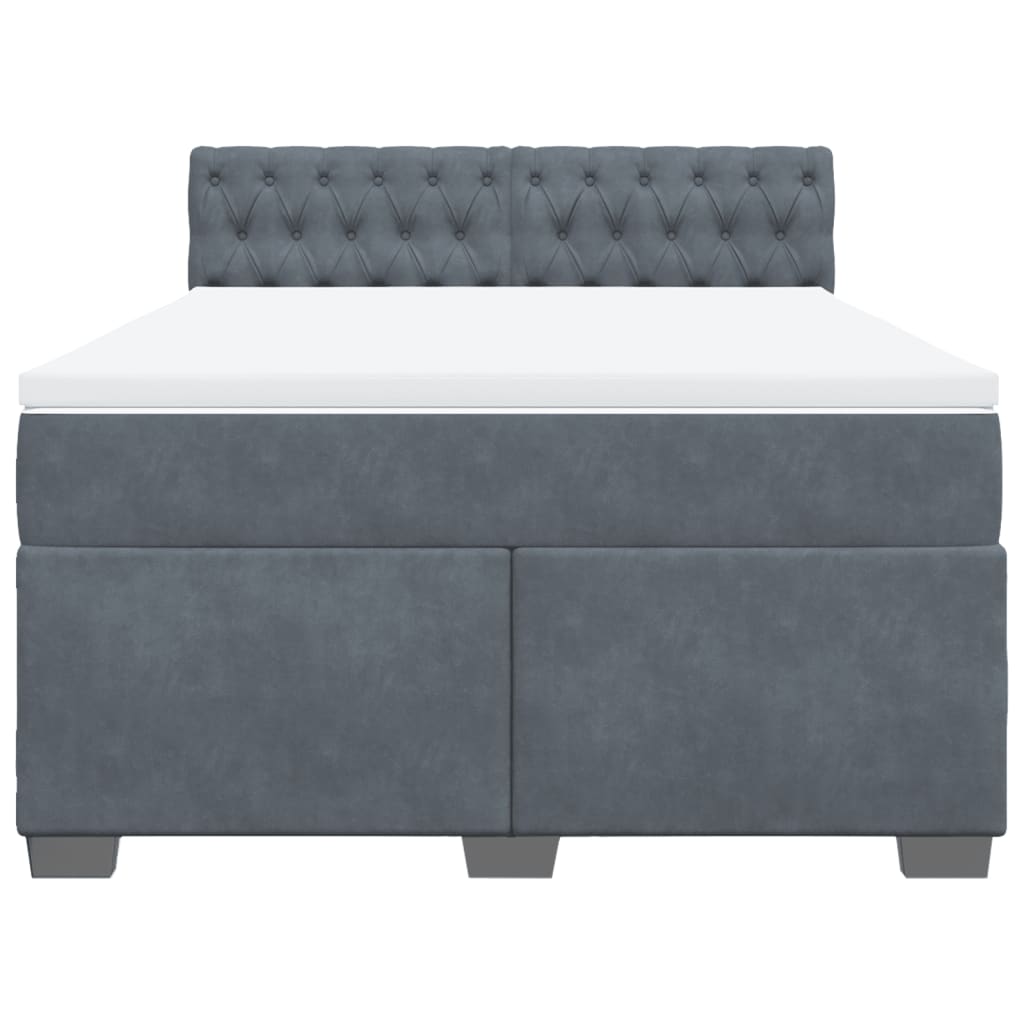 Cama com molas/colchão 140x190 cm veludo cinzento-escuro