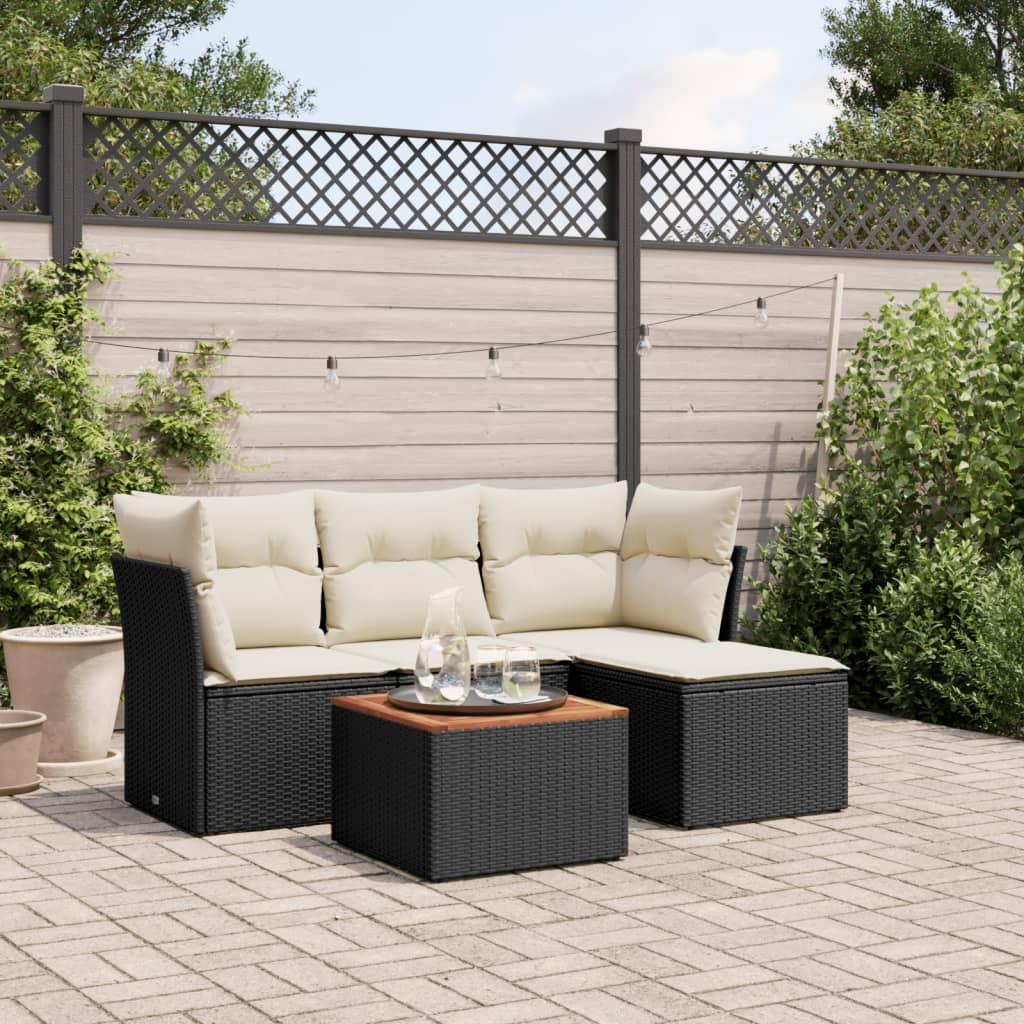 5 Pcs conjunto sofás de jardim com almofadões vime PE preto