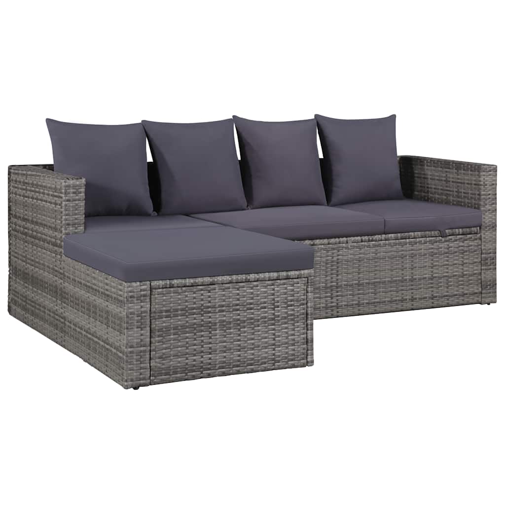 4 Pcs conjunto lounge de jardim c/ almofadões vime PE cinzento