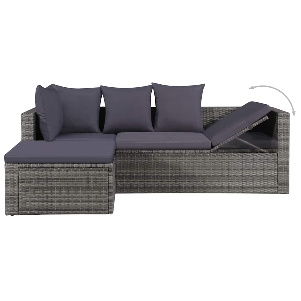 4 Pcs conjunto lounge de jardim c/ almofadões vime PE cinzento