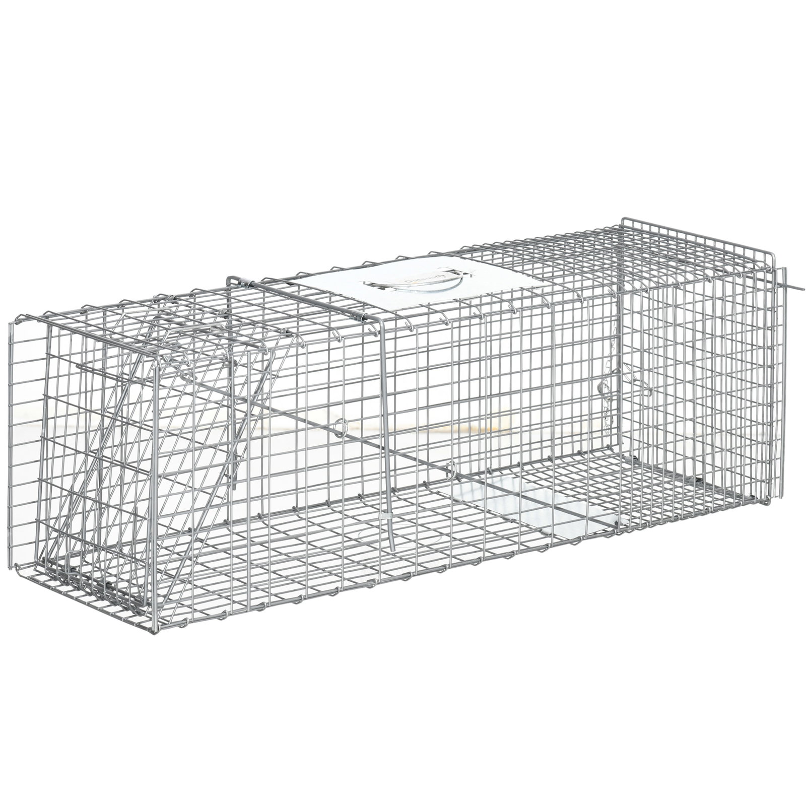Armadilha para animais vivos dobrável 93x31x34,5 cm gaiola de captura com porta e alça para coelhos roedores prata